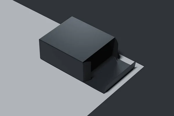 单色背景上的独立黑色纸板箱。3d 渲染. — 图库照片
