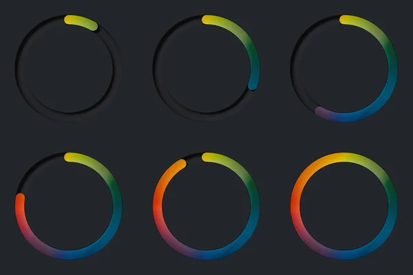 Realistiska flerfärgade runda växlingsknappar på svart bakgrund. 3D-rendering. — Stockfoto