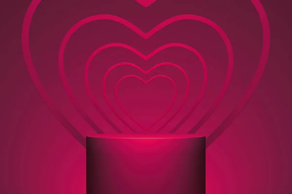 Moderna vitrina con corazones sobre fondo rosa. renderizado 3d . — Foto de Stock