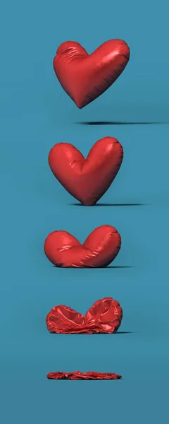 Process of red balloon in the form of heart blow up. 3d rendering. — Stock Photo, Image