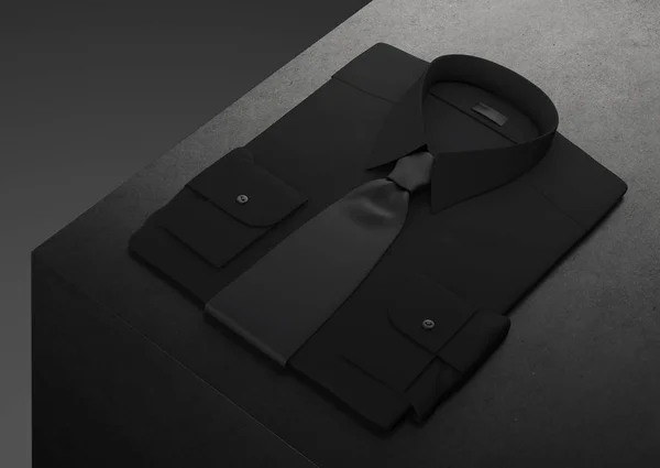 Camisa clássica e formal e gravata borboleta empilhada em fundo preto. Renderização 3d . — Fotografia de Stock