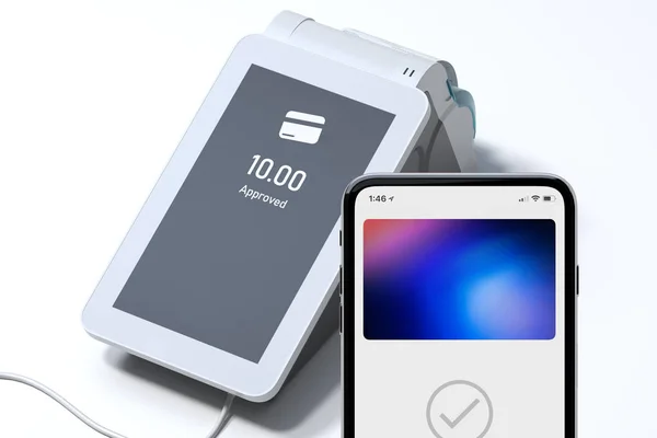 POS betalterminalen och mobiltelefonen. NFC betalningar koncept. 3D-rendering. — Stockfoto