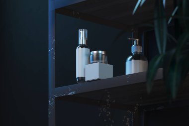 Krem, jel, losyon kozmetik hazır. Güzellik ürün paketi. 3D render.