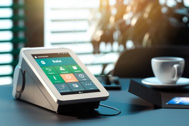 POS ödeme terminal. NFC ödeme kavramı. 3D render.