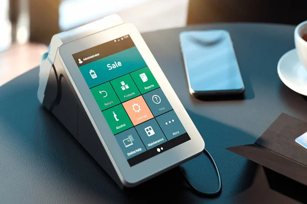 POS ödeme terminal ve cep telefonu. NFC ödeme kavramı. 3D render.
