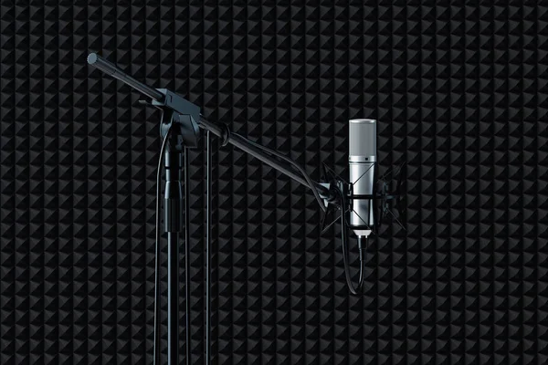Primer plano del micrófono montado aislado sobre fondo negro. renderizado 3d . —  Fotos de Stock