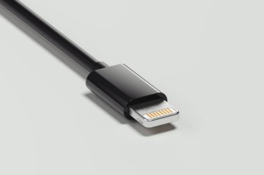 Siyah gerçekçi 8-pin kablo beyaz arka plan üzerinde izole. 3D render