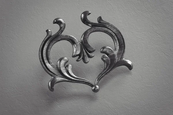 Metal in the form of antique victorian heart on dark background. 3d rendering. — Stock Photo, Image