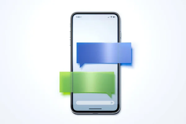 Notificación de mensaje. Burbuja del habla en el teléfono móvil. Redes sociales. renderizado 3d . —  Fotos de Stock