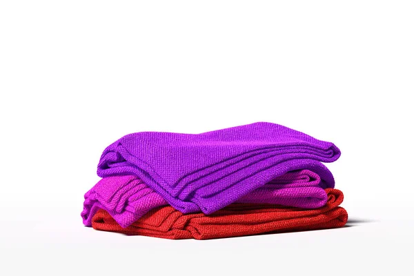 Red, pink and violet soft towels isolated on white background. 3d rendering. — Stock Photo, Image