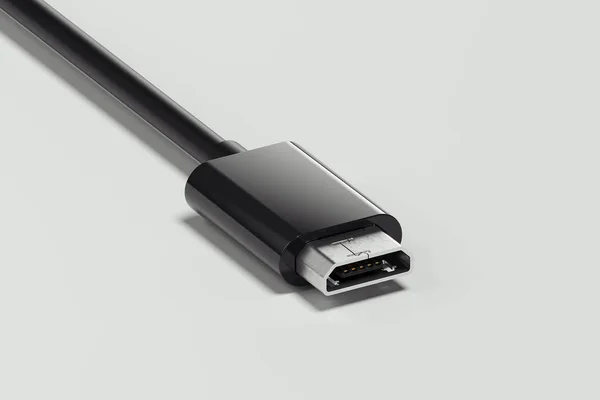 Schwarzes realistisches Micro-USB-Kabel isoliert auf weißem Hintergrund. 3D-Darstellung — Stockfoto