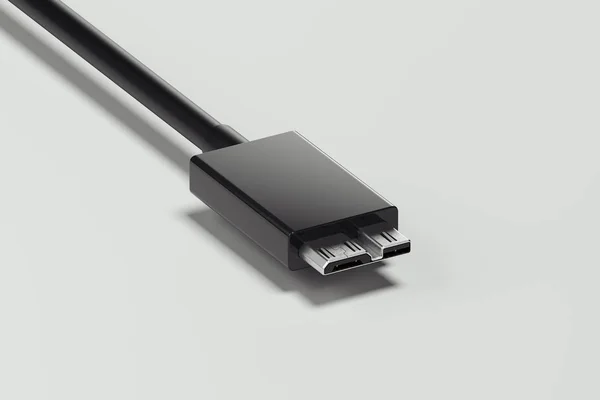 黑色逼真的微型 usb 3.0 电缆隔离在白色背景上。3d 渲染 — 图库照片