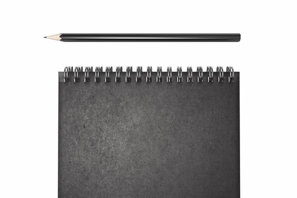 Bloc de notas realista negro y pluma negra sobre fondo blanco. renderizado 3d . —  Fotos de Stock