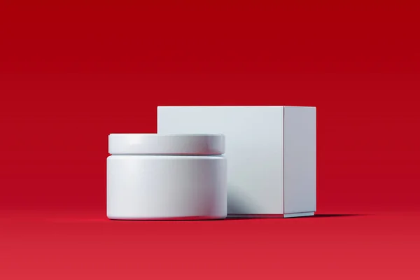 Cosmetische fles voor crème, gel, lotion. Witte kunststof crème pot. 3D-rendering. — Stockfoto