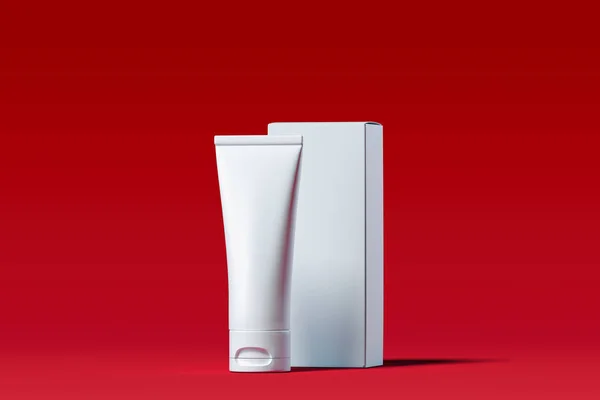 Tube cosmétique pour crème, gel, lotion avec boîte en carton blanc. Rendu 3d . — Photo
