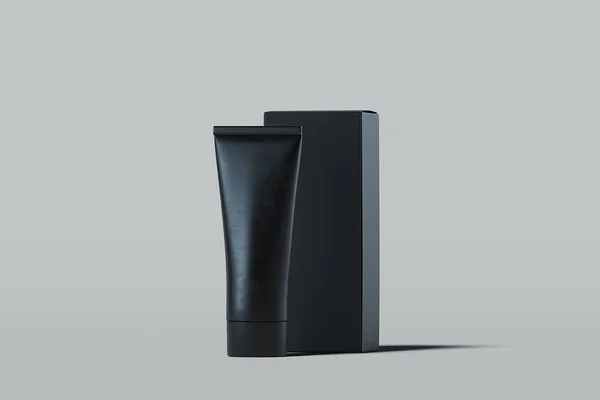 Tube cosmétique pour crème, gel, lotion avec boîte en carton noir. Rendu 3d . — Photo
