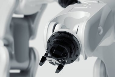 Beyaz arka planda robotik kol. Mekanik el manipülatörü. 3d render.