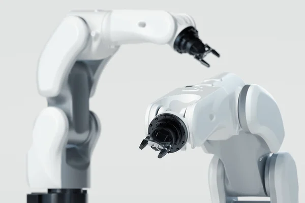Brazo robótico sobre fondo blanco. Manipulador mecánico de manos. renderizado 3d . —  Fotos de Stock