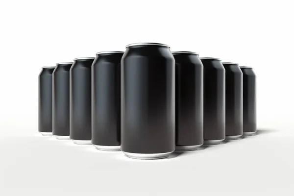 Fekete alumínium sör vagy szóda is elszigetelt fehér háttér, 3D renderelés. — Stock Fotó