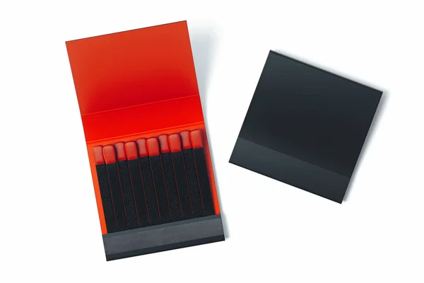 Czarny blank Matchbox z dopasowań na białym tle. Renderowanie 3D. — Zdjęcie stockowe