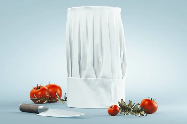 Білий кухарський капелюх або капелюх ізольовані на світлому фоні. 3D візуалізація . — стокове фото