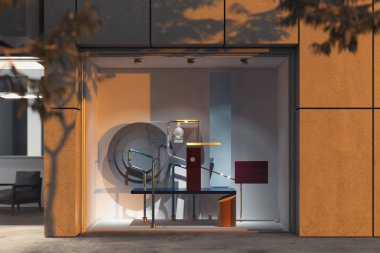 Geometrik arka plan üzerinde boş alan ile Modern soyut Vitrin. 3d render.