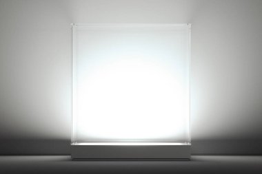 Beyaz arka plan üzerinde cam ve boş alan ile Modern Vitrin. 3d render.