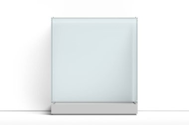Beyaz arka plan üzerinde cam ve boş alan ile Modern Vitrin. 3d render.
