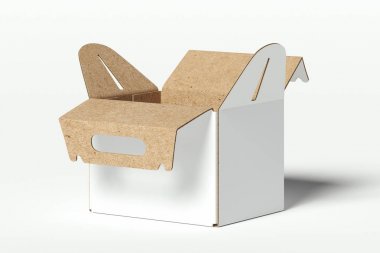 Beyaz arka plan üzerinde izole boş beyaz gerçekçi karton kutu. 3d render.