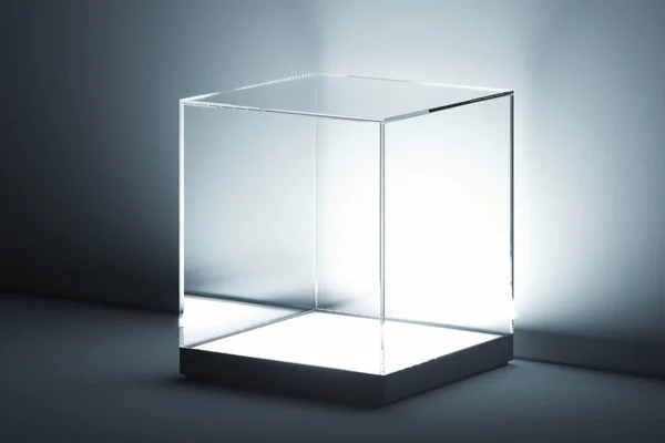 Vitrine moderne avec verre et espace vide sur fond blanc. Rendu 3d . — Photo