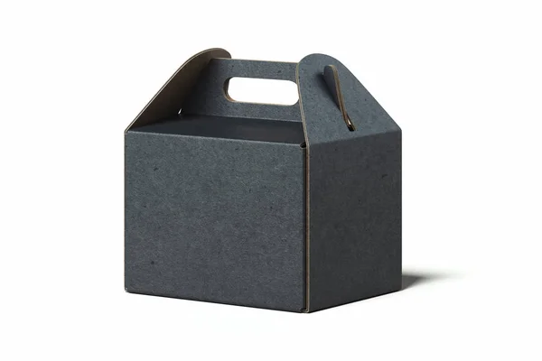 Порожня чорна реалістична картонна коробка ізольована на білому тлі. 3D візуалізація . — стокове фото