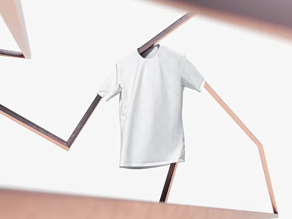 Camiseta blanca en blanco sobre fondo abstracto metálico. renderizado 3d . — Foto de Stock