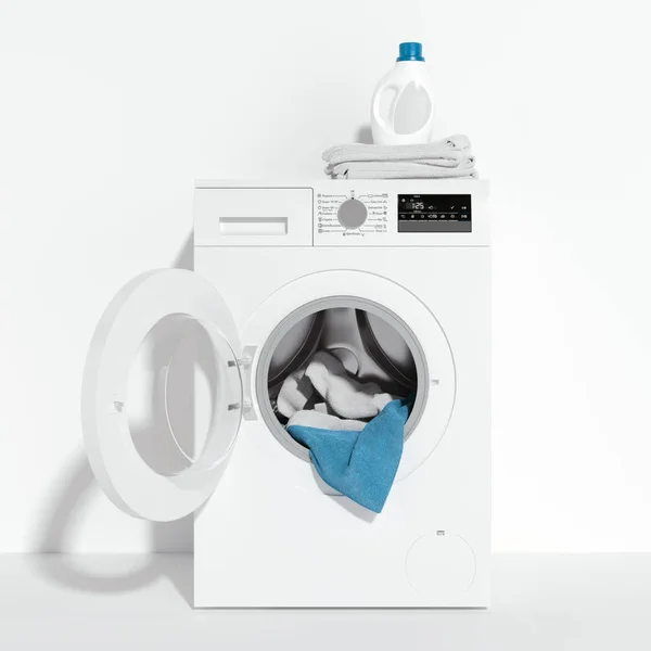 Realistic white washing machine isolated on white background. 3d rendering. — Stock Photo, Image