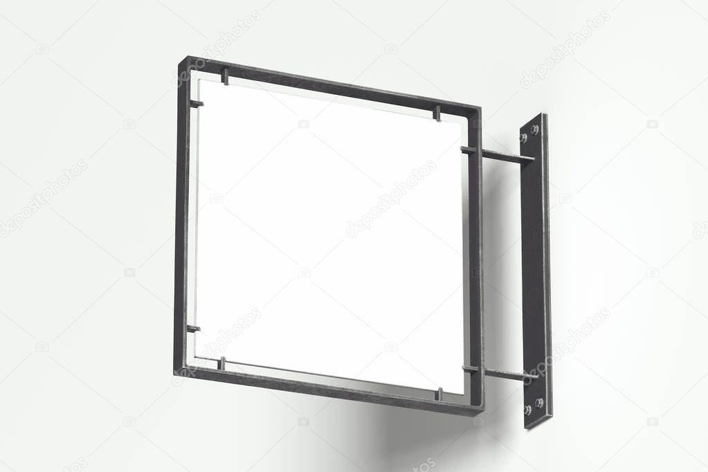 Empty Blank square store signboard Mockup on white background. Street sign, signage, 3d rendering.
