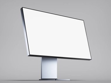 Gri arka planda gümüş gerçekçi boş modern monitör. 3d render