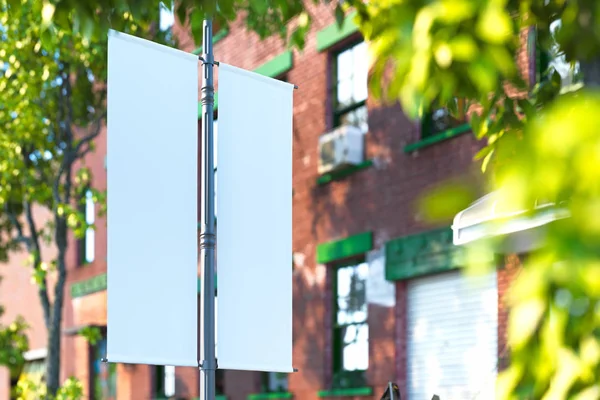Boş rulo maket. Boş poster şablonu. Sokak işareti, tabela, 3d render.