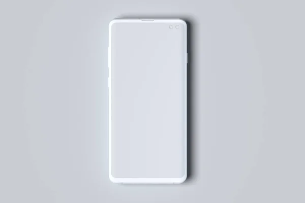 Білий мобільний телефон з порожнім екраном ізольований на білому фоні. 3D-рендерінг. — стокове фото