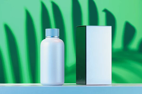 Kosmetická láhev na smetanu, gel, mléko, barvení. prázdný obal výrobku krásy krabice. prostorové vykreslování — Stock fotografie