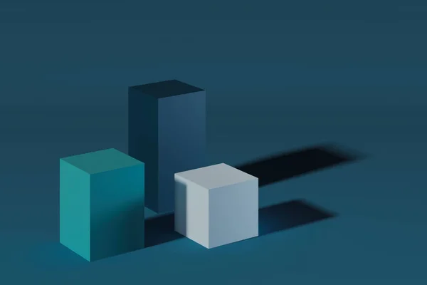 Moderne Vitrinen mit leerem Raum auf Sockel auf grünem Hintergrund. 3D-Darstellung. — Stockfoto