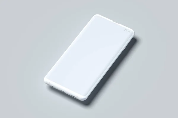 Witte mobiele telefoon met blanco scherm geïsoleerd op witte achtergrond. 3D-rendering. — Stockfoto