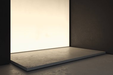 Işıklı boş beyaz Tuval pankart veya billboard veya duvar showroom, 3d render.