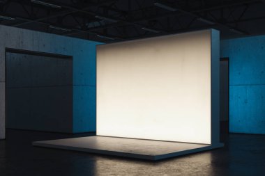 Işıklı boş beyaz Tuval pankart veya billboard veya duvar showroom, 3d render.