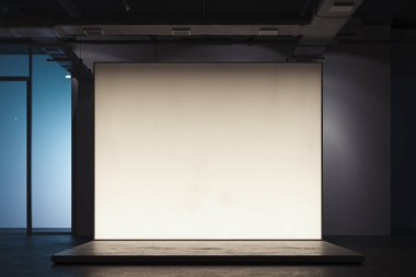 Işıklı boş beyaz Tuval pankart veya billboard veya duvar showroom, 3d render.