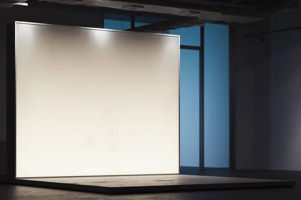 Подсвеченный белый холст, рекламный щит или стена в выставочном зале, 3d рендеринг . — стоковое фото