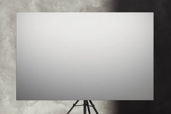 Blank easel with white canvas on concrete gray background. 3D rendering. — Stock Photo, Image
