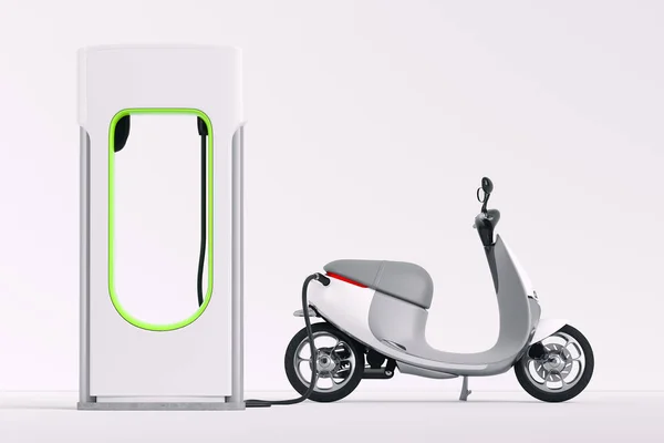 Elektrische scooter bromfiets met elektrische oplader. Eco Alternative transport concept. 3D-rendering. — Stockfoto