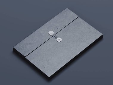 Siyah arka plan üzerinde siyah karton boş klasör. 3d render. Minimalizm