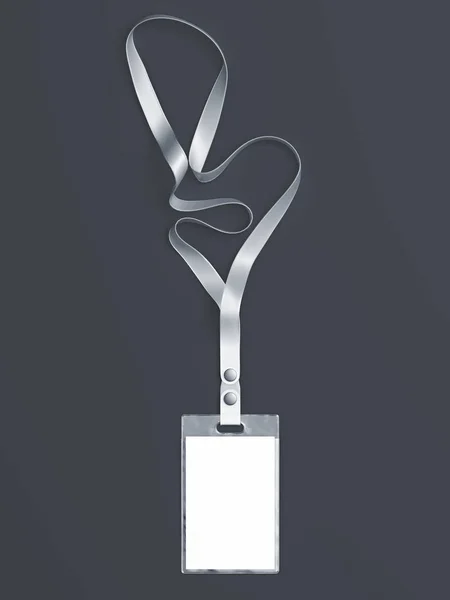 Transparent lanyard and blank white badge isolated on black background. 3d rendering. — Stock Photo, Image