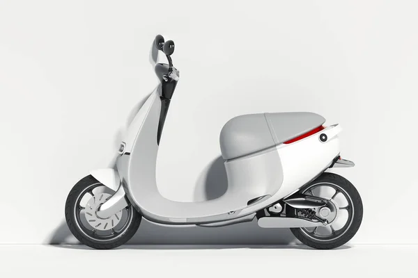 Ηλεκτρικό μοτοποδήλατο σκούτερ σε λευκό φόντο. έννοια της οικολογικής εναλλακτικής μεταφοράς. απόδοση 3D. Πλευρική όψη. — Φωτογραφία Αρχείου