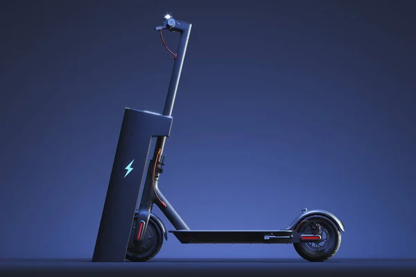 Elektrisk skoter med elladdare. Eco alternativ transportkoncept. 3D-rendering — Stockfoto